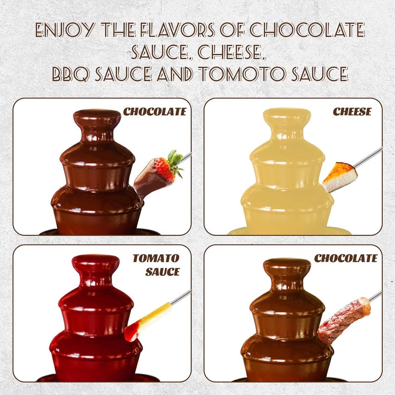 ZEVELOO آلة نافورة الشوكولاتة الصغيرة الكهربائية ل fondue الشوكولاتة من الفولاذ المقاوم للصدأ للشوكولاتة والحلويات والزبدة والجبن - Image 3